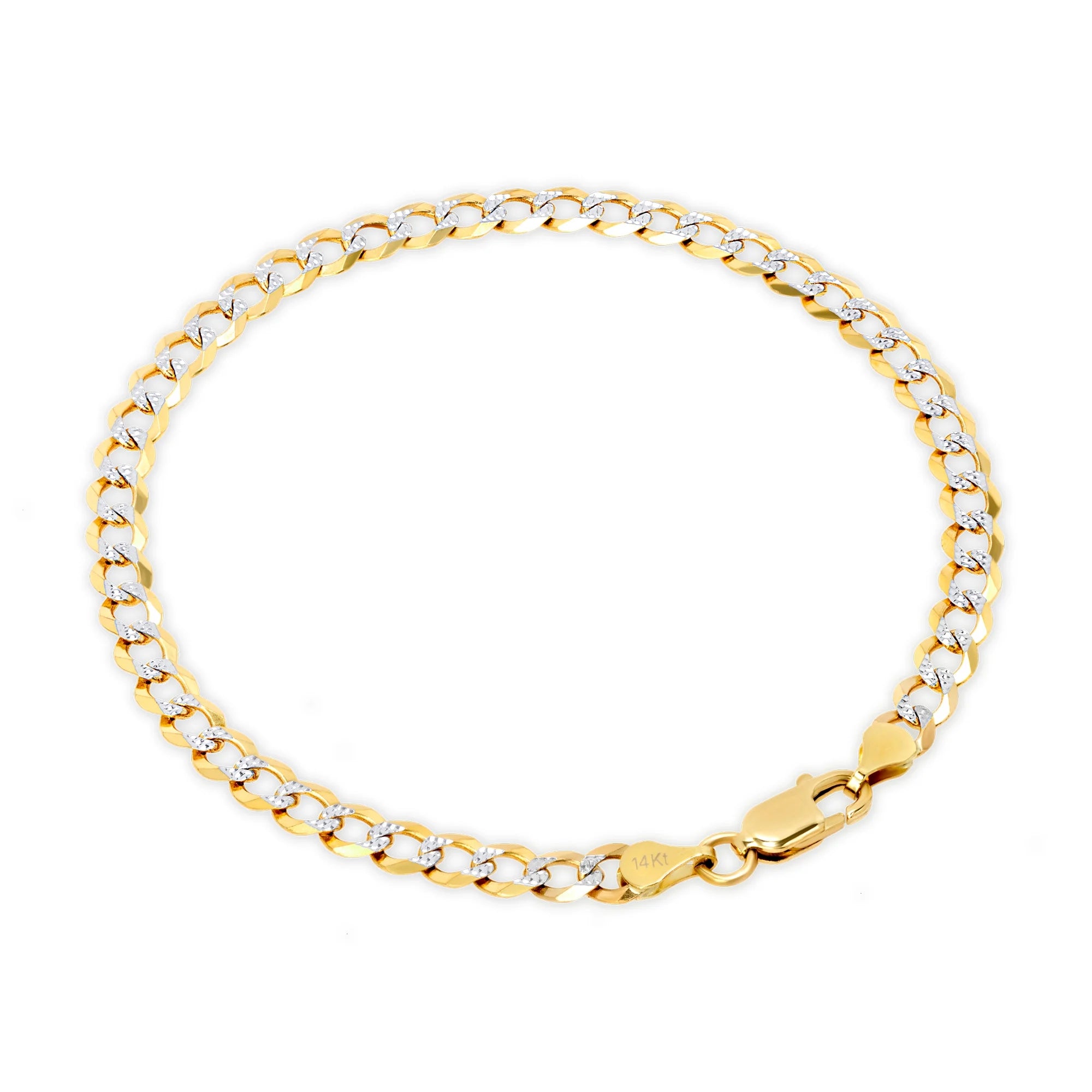 14k Yellow Gold Solid 5mm Cuban Chain Pave Two Tone Bracelet T45715