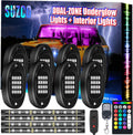 8Pods RGB LED Rock Underglow Lights Kit with 4Pcs Interior Light Kit, 128LEDs+36LEDs, Waterproof 12V Pack of 2 N63735
