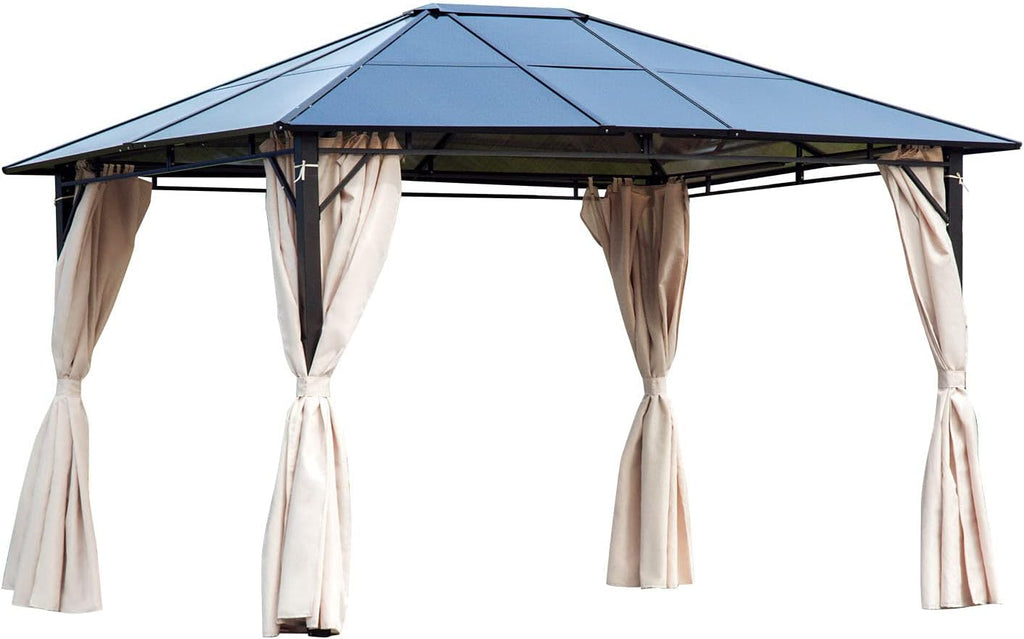 10x12 Hardtop Gazebo with Metal Frame, Polycarbonate Canopy with Curtains Q822