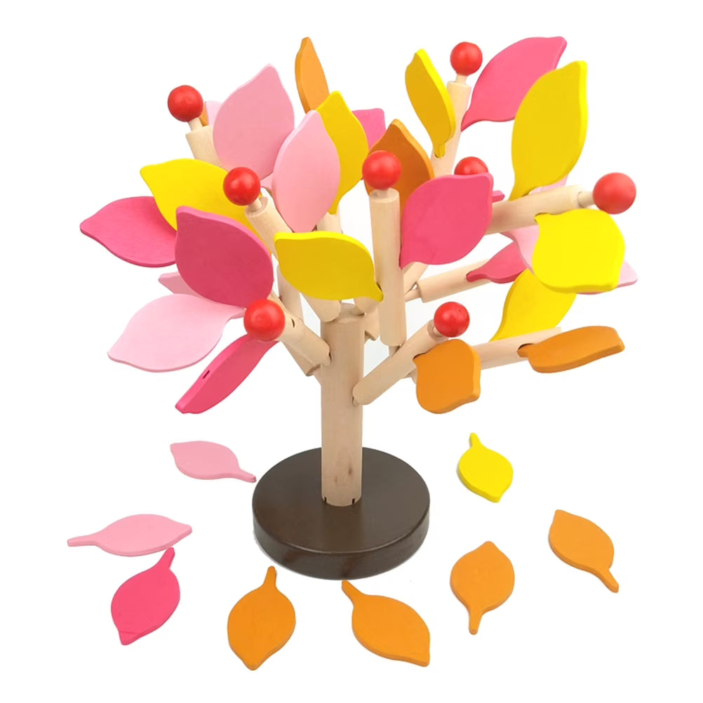 Creative Wooden Tree Blocks with Leaves 3D Building Set Toy (Yellow) E74395