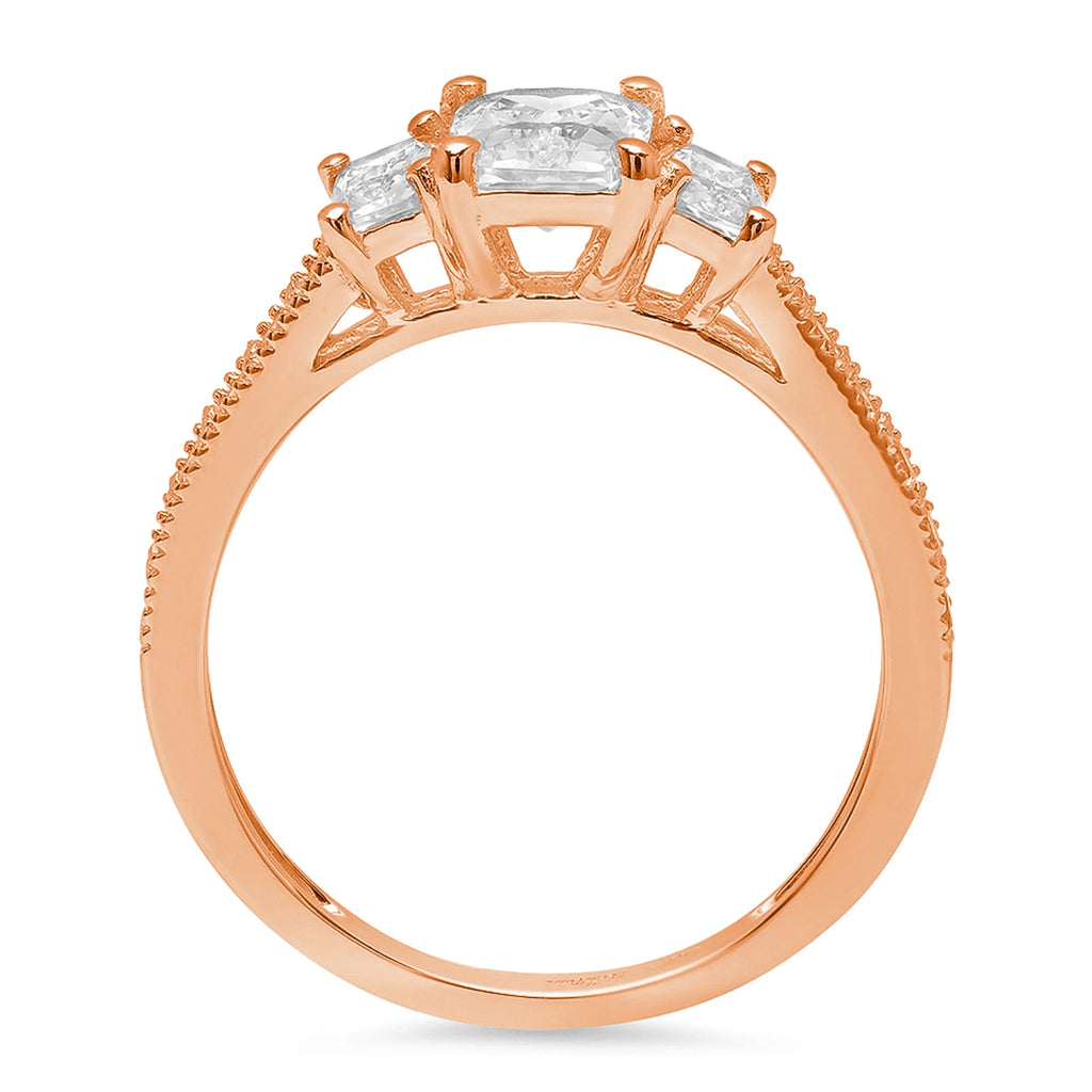Emerald Cut Natural Diamond VS1-VS2 G-H 18K Rose Gold Three-Stone Engagement Ring N114
