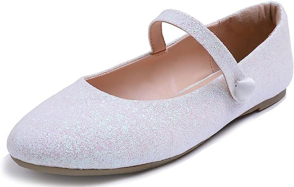 White Glitter Mary Jane Slip On Flats K24073