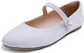 White Glitter Mary Jane Slip On Flats K24073