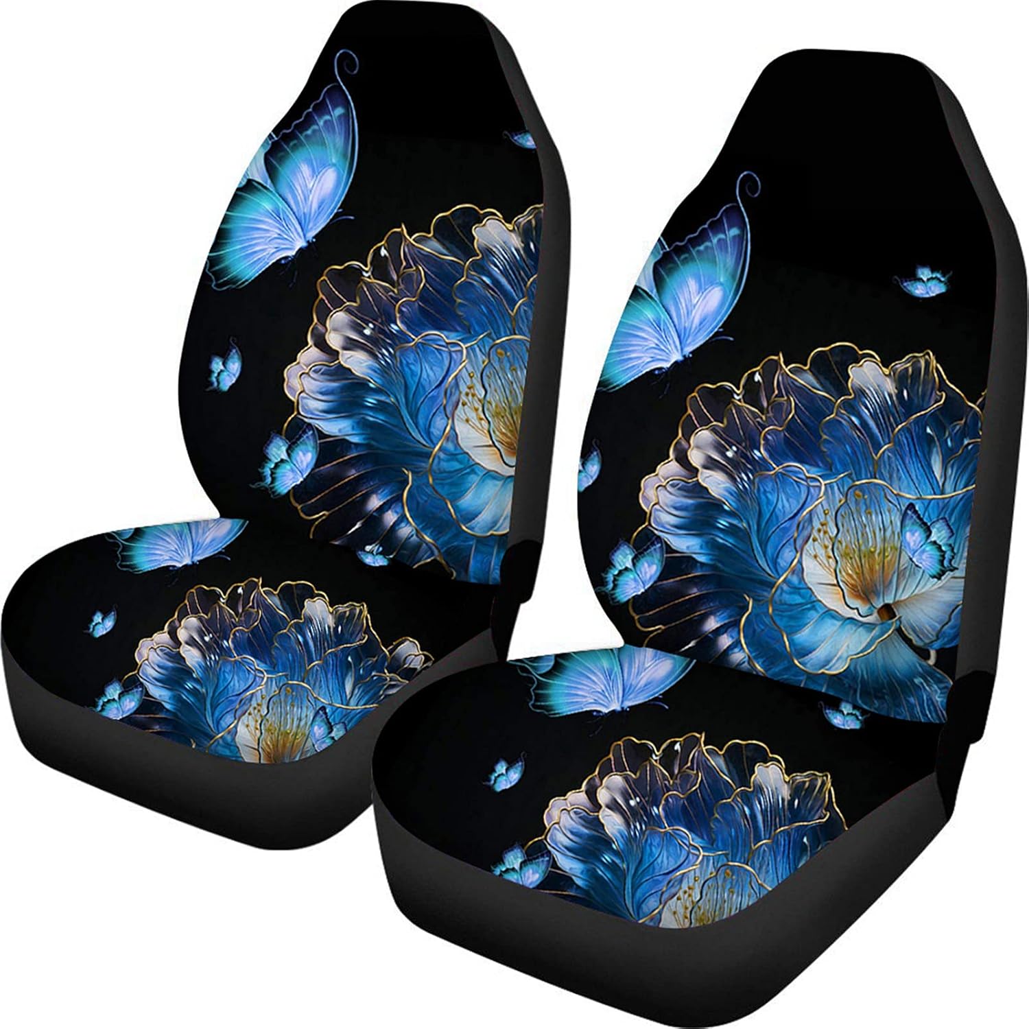 Non Slip Neoprene Front Seat Covers Set of 2 Black White Universal Size L902231