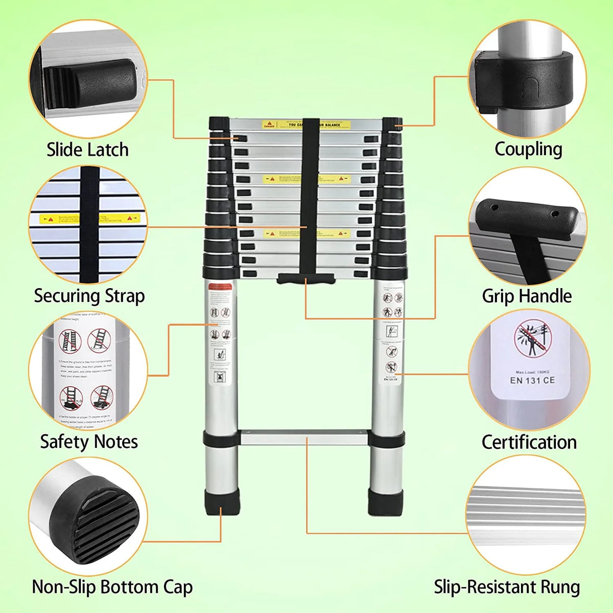 5M Heavy Duty Multi-Purpose Alu Telescopic Extendable Ladder N68806
