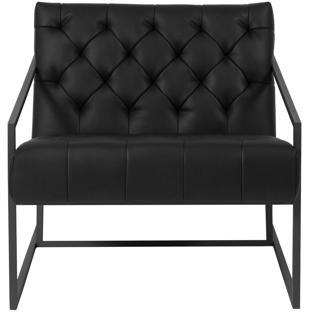 Black Faux Leather Lounge Chair with Dark Gray Metal Frame E59354