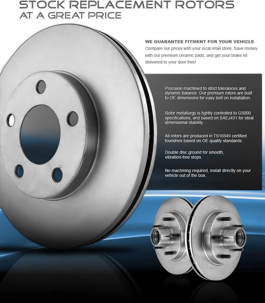 Premium OE 5 Lug Brake Disc Rotors + Ceramic Brake Pads + Clips V65778