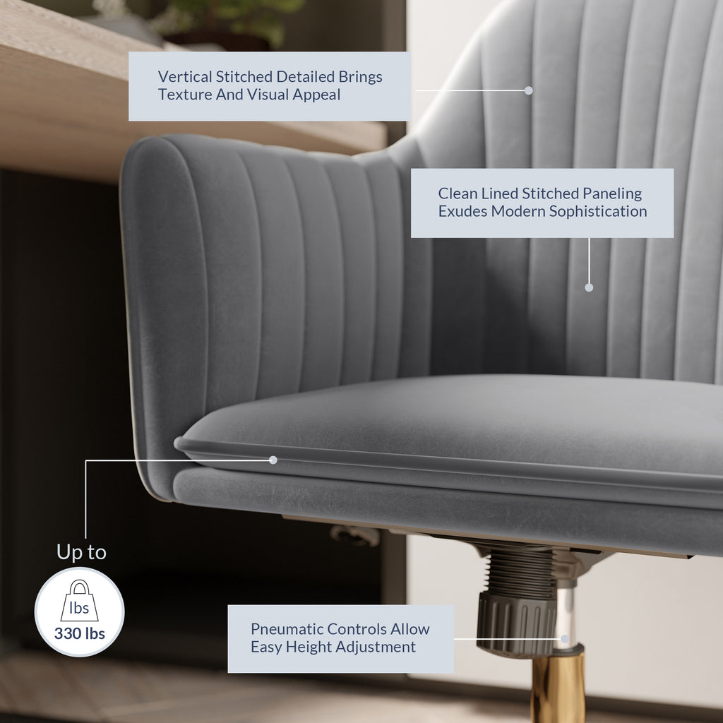 Gray Velvet Swivel Rolling Desk Chair with Adjustable Height G7155