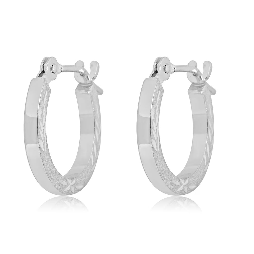 14K White Gold Diamond-Cut Hoop Earrings L139463