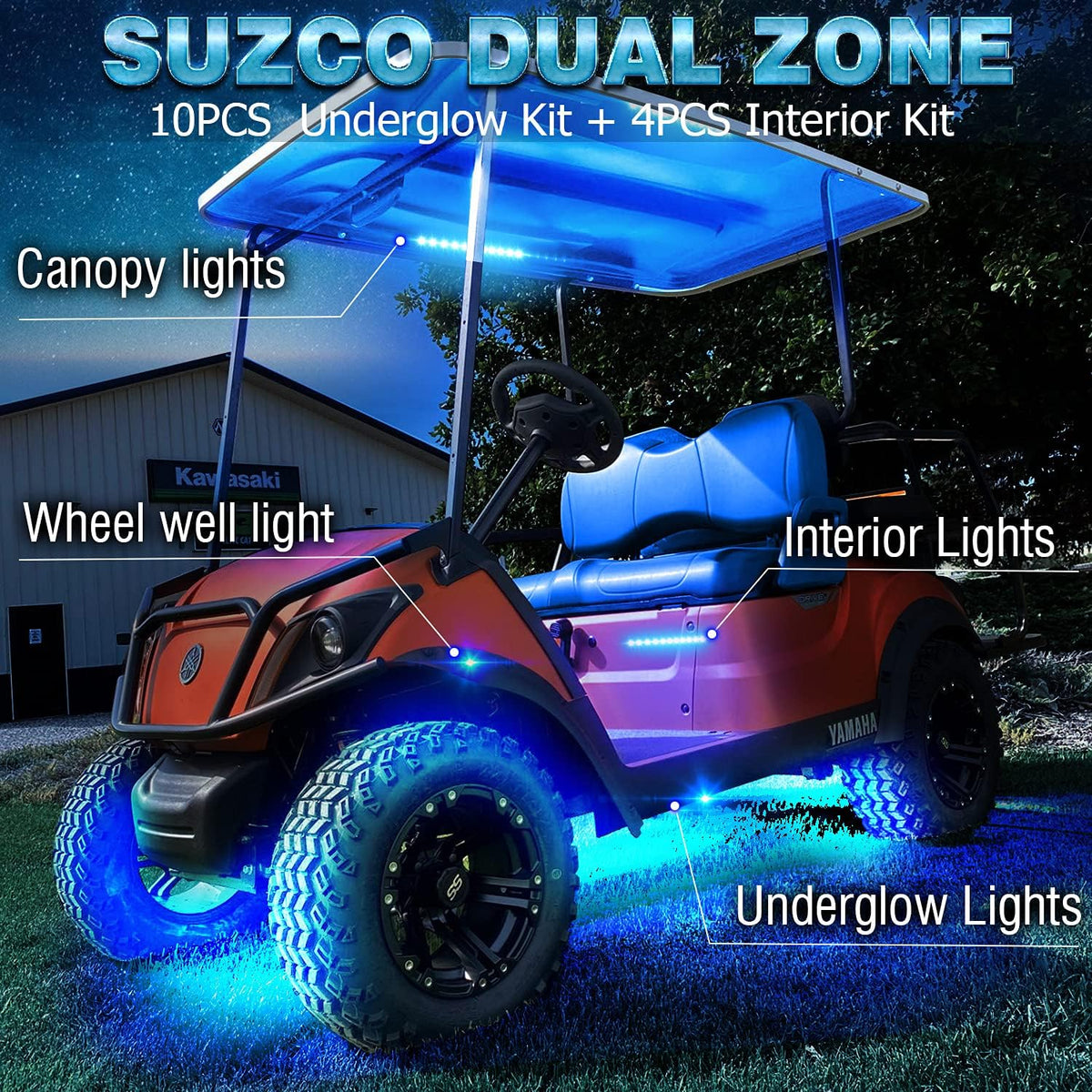 8Pods RGB LED Rock Underglow Lights Kit with 4Pcs Interior Light Kit, 128LEDs+36LEDs, Waterproof 12V Pack of 2 N63735