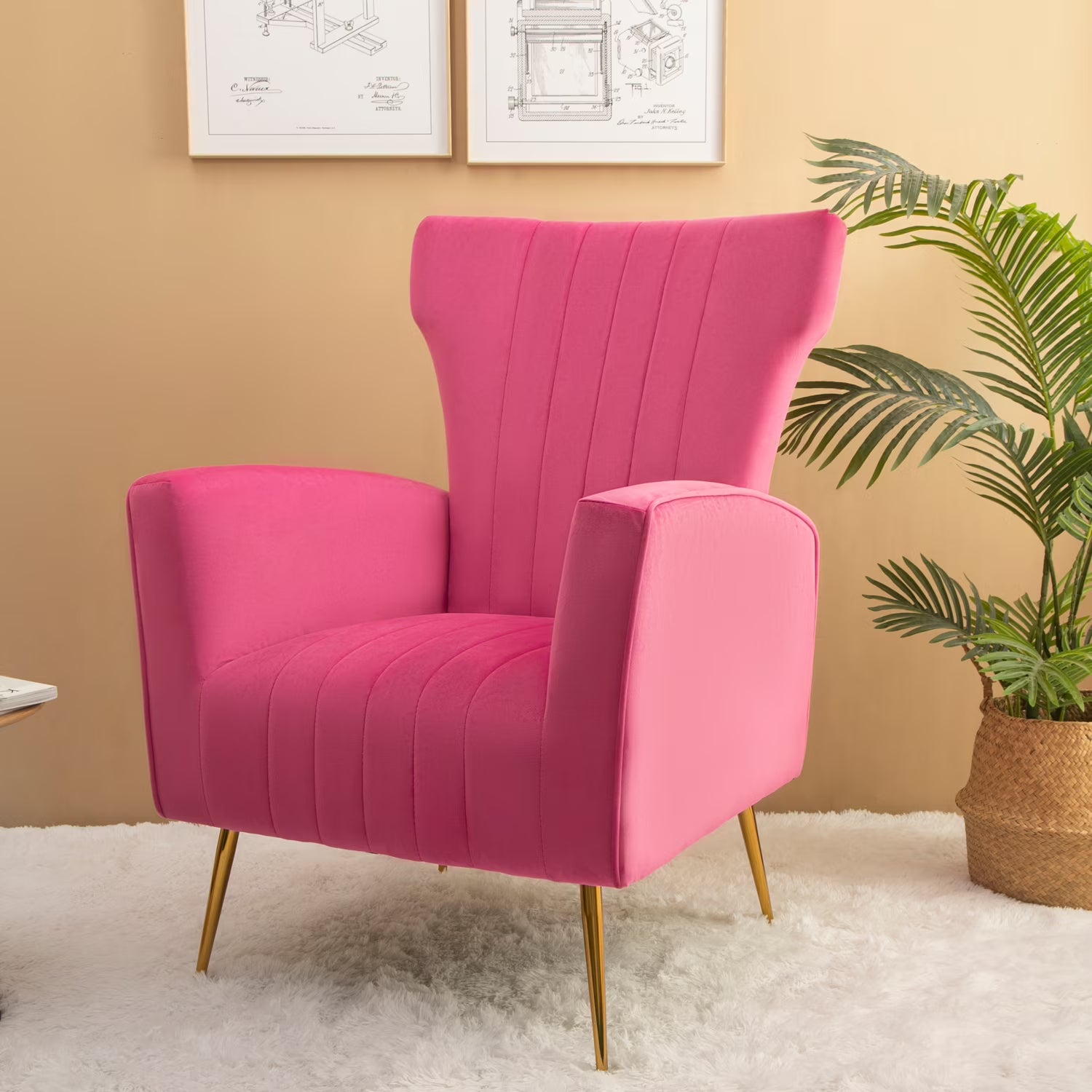 Velvet Wingback Accent Chair with Gold Legs N803281