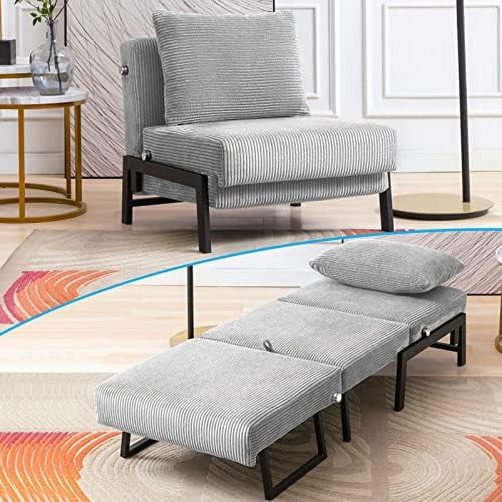 Convertible Futon Sofa Bed Memory Foam Sleeper Chair 2 in 1 Pull Out Couch Velvet Light Grey D7068