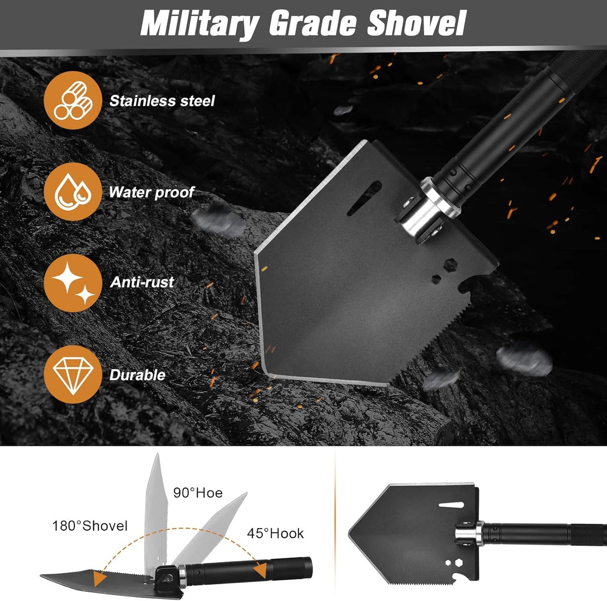 59.8 Inch High Carbon Steel Survival Shovel Axe Kit with Pickaxe Chainsaw Q6170
