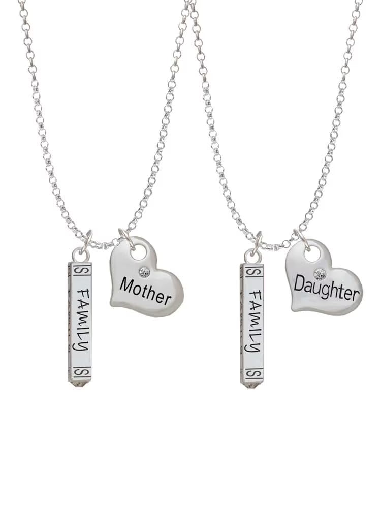 Silvertone Family Bar Mother & Daughter Heart Necklaces (Set of 2), 19"+2" H46551