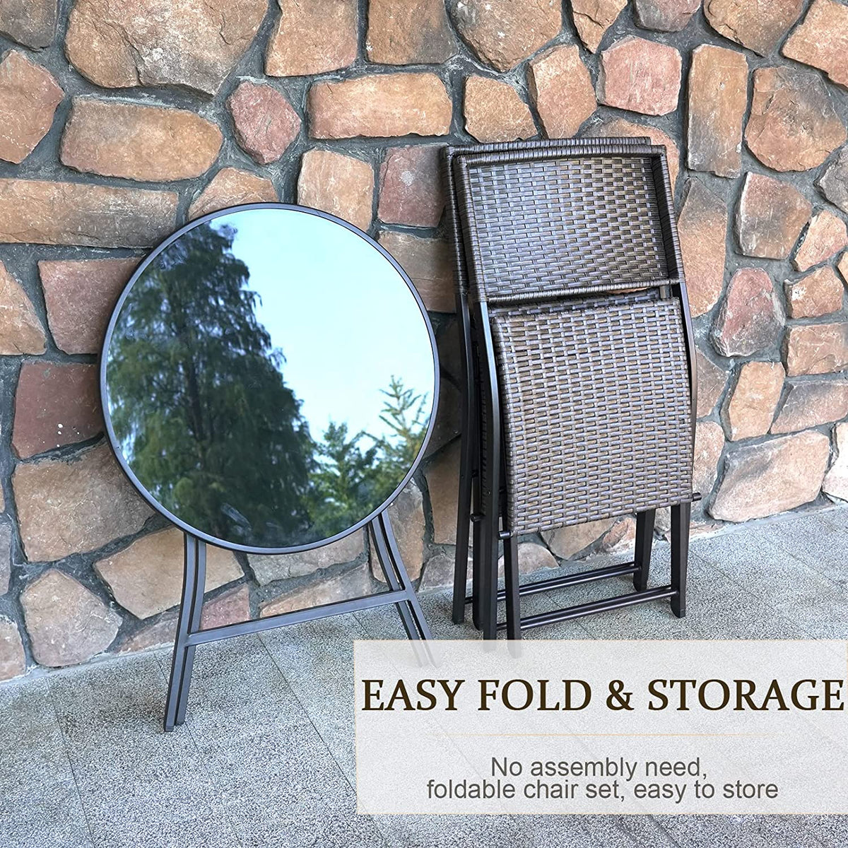 3 Pieces Wicker Patio Bistro Set with Folding Round Table and Chairs O677702