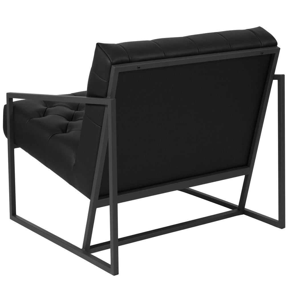 Black Faux Leather Lounge Chair with Dark Gray Metal Frame E59354