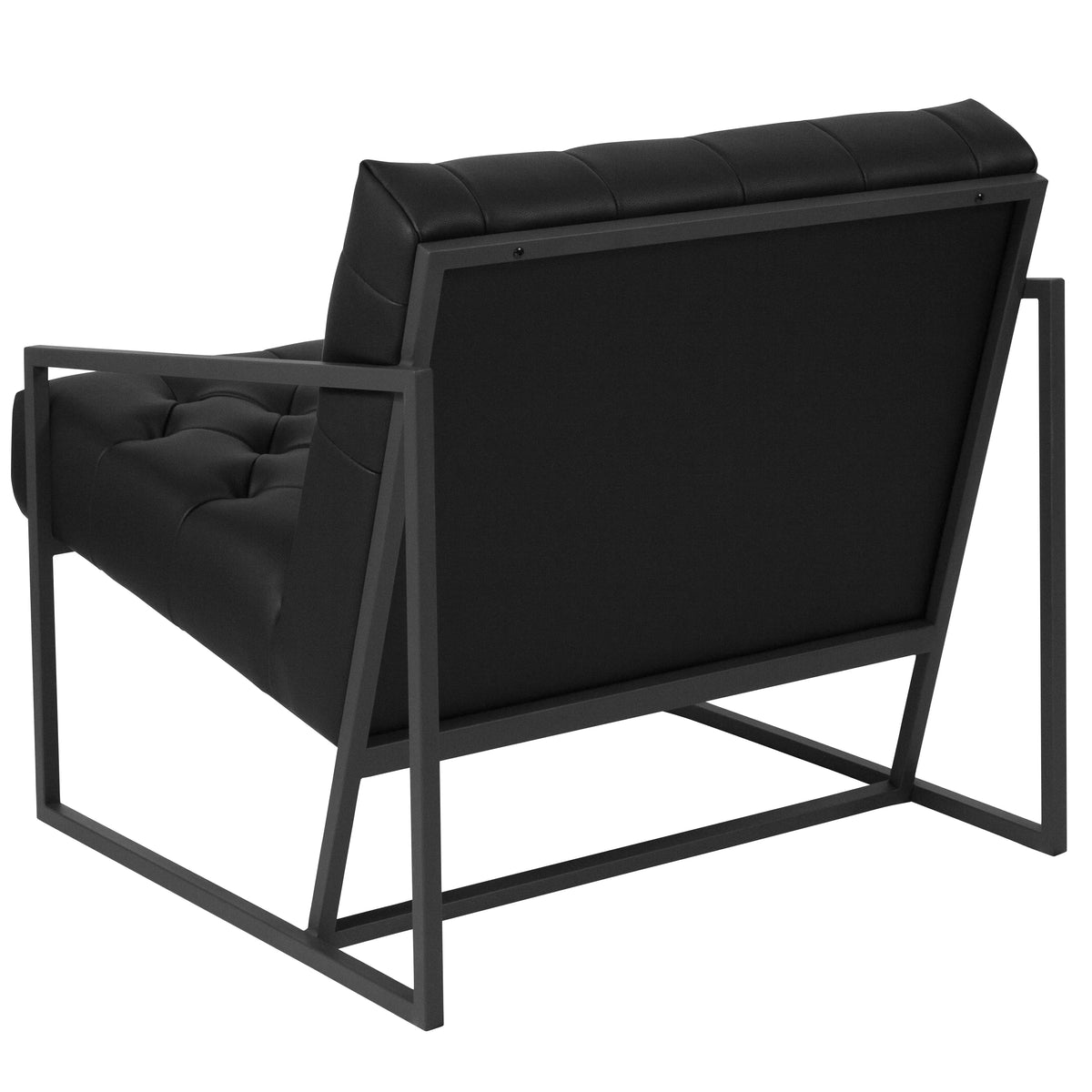 Black Faux Leather Lounge Chair with Dark Gray Metal Frame E59354