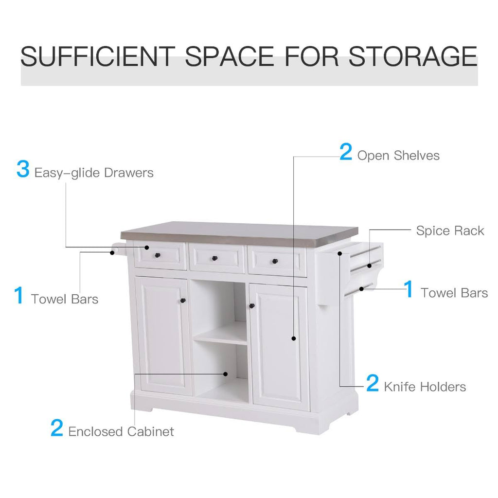 White Rolling Kitchen Island Cart with Wheels V876497