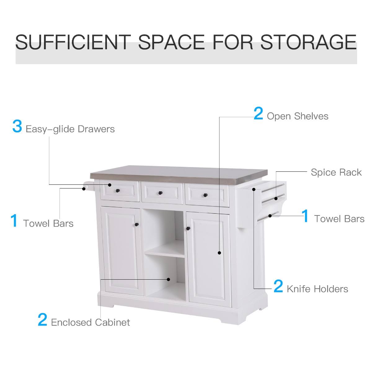 White Rolling Kitchen Island Cart with Wheels V876497