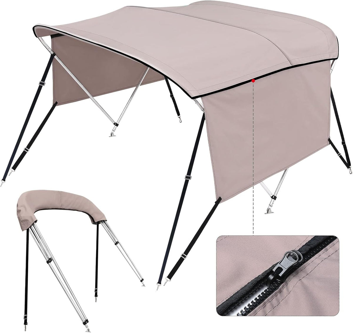 3/4 Bow Bimini Top Cover with Sidewalls Sun Shade Boat Canopy with 2 Quick Release Deck Mounts + 4 Straps + Storage Boot, All Stainless Steel Mounting Hardware Y483