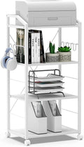 4-Tier Mobile Printer Stand Utility Cart Wooden Adjustable Shelves with 8 Hooks Caster Wheels V200939
