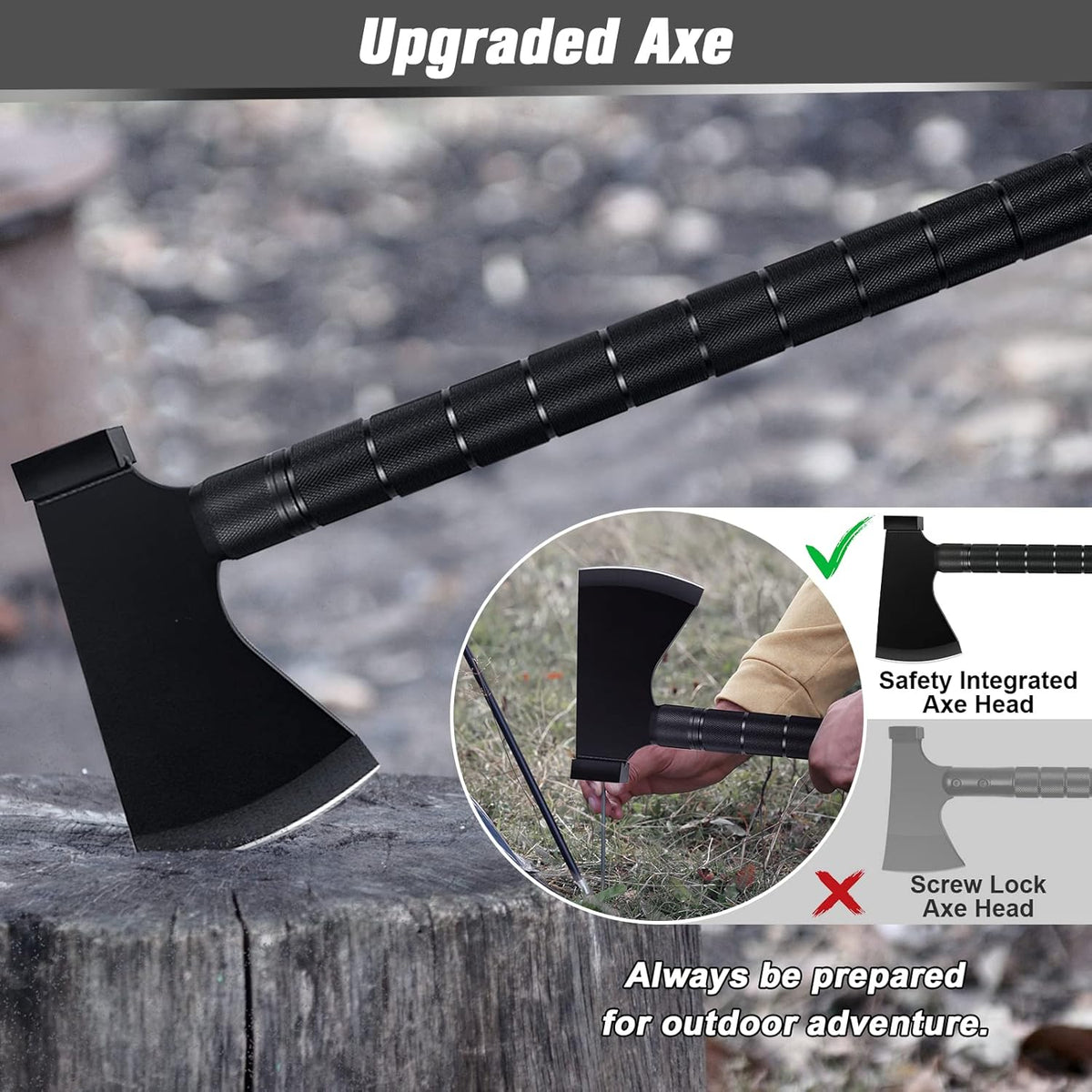 59.8 Inch High Carbon Steel Survival Shovel Axe Kit with Pickaxe Chainsaw Q6170
