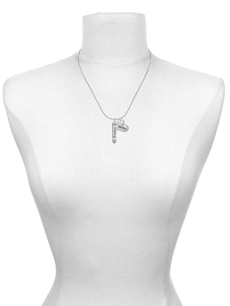 Silvertone Family Bar Mother & Daughter Heart Necklaces (Set of 2), 19"+2" H46551