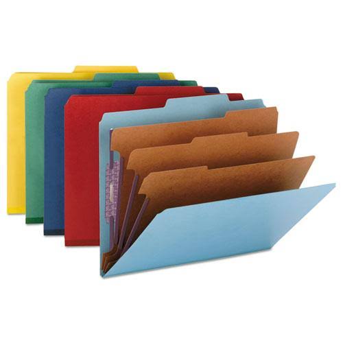Eight-Section Pressboard Classification Folders with Fasteners, Legal Size, Blue, 10/Box K456594