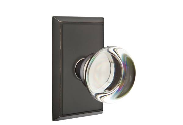 Pewter Rectangular Rosette Passage Set with Crystal Knob O84491