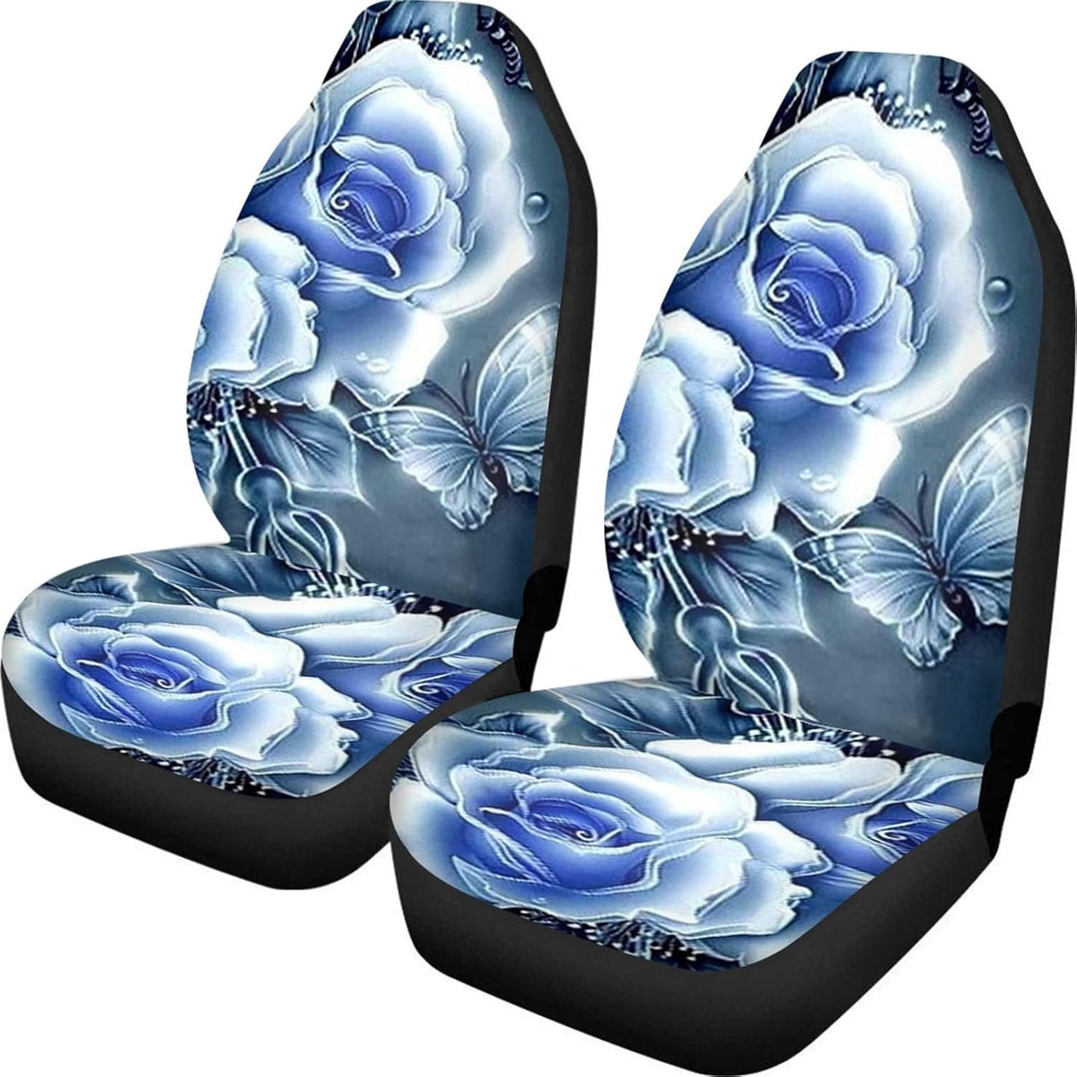 Non Slip Neoprene Front Seat Covers Set of 2 Black White Universal Size L902231