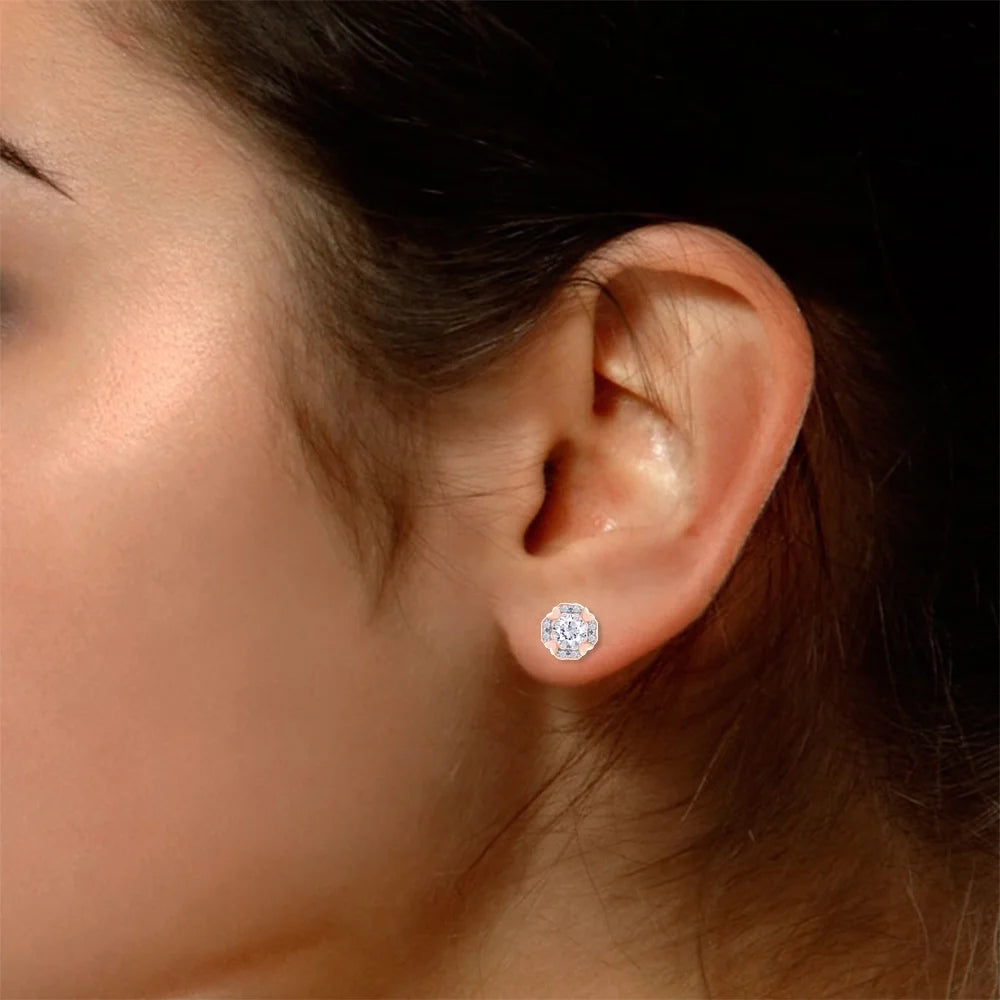 Moissanite Stud Earring 1 Carat 5MM D Color VVS1 Prong Setting 18K Rose Gold Over Sterling Silver L685144