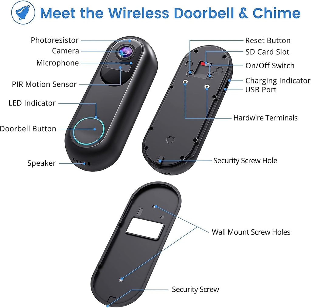 Wireless Video Doorbell Camera with Chime F968