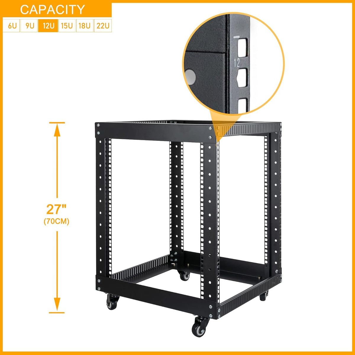 12U Open Frame 19-inch Server Rack with Casters F866
