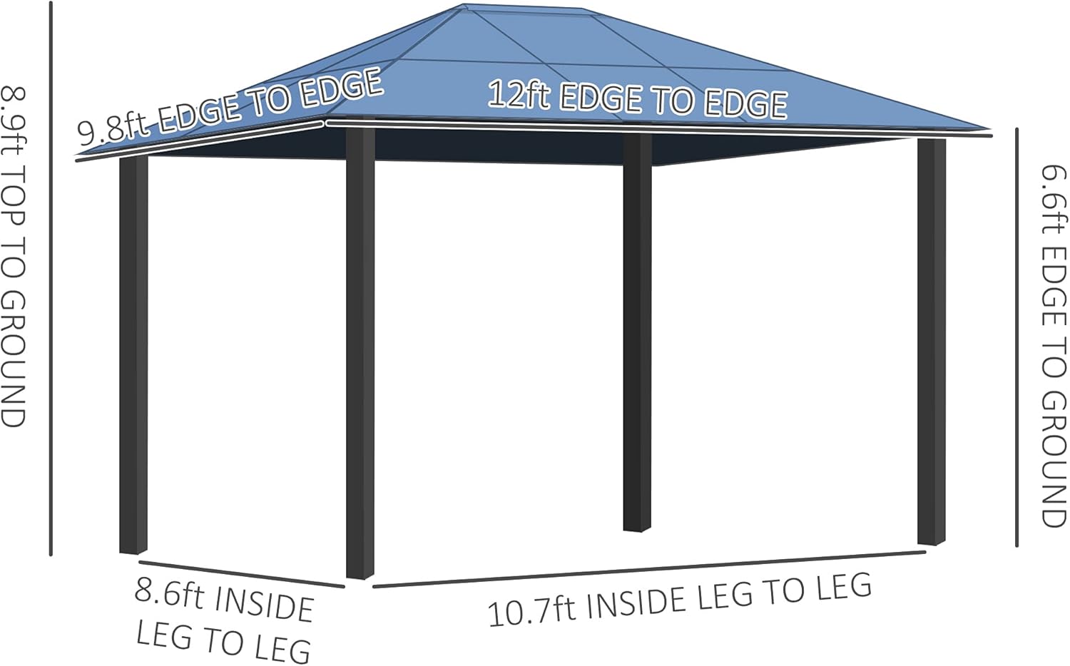 10x12 Hardtop Gazebo with Metal Frame, Polycarbonate Canopy with Curtains Q822