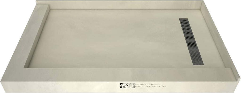 48" D x 72" W Shower Pan with Left Trench & Right Dual Curb X675611
