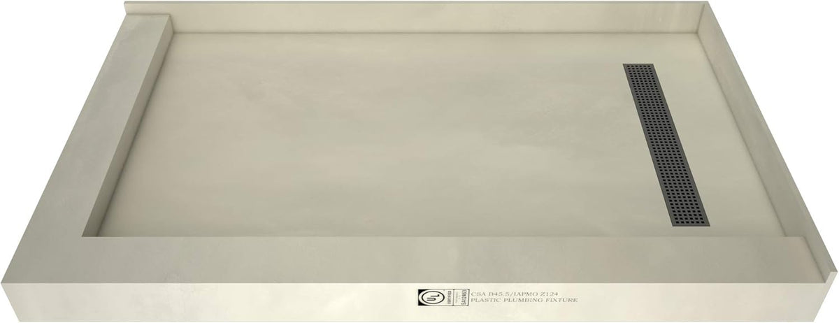 48" D x 72" W Shower Pan with Left Trench & Right Dual Curb X675611
