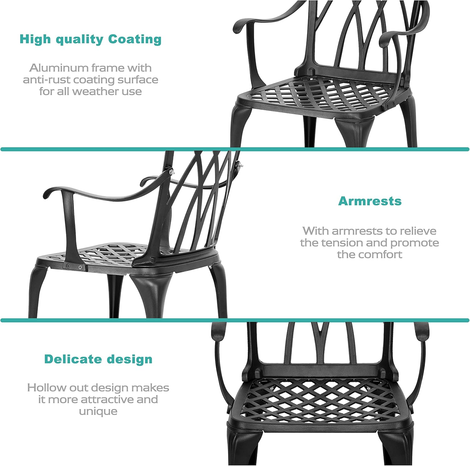 3 Piece Cast Aluminum Black Patio Bistro Table Set E2880