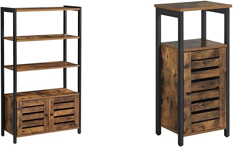 Rustic Brown 3 Shelf Storage Cabinet with 2 Louvered Doors K735