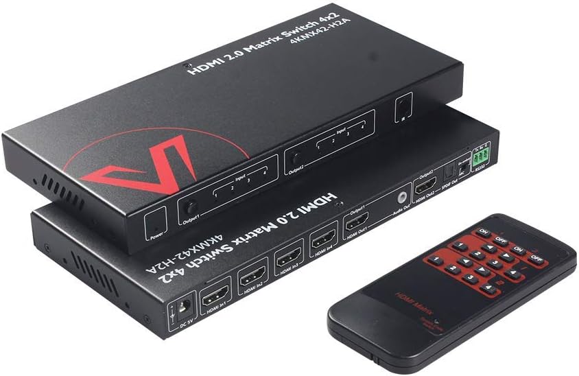 HDMI 2.0 Matrix Switch 4x2 4K@60Hz HDR ARC HDCP 2.2 18Gbps V4474