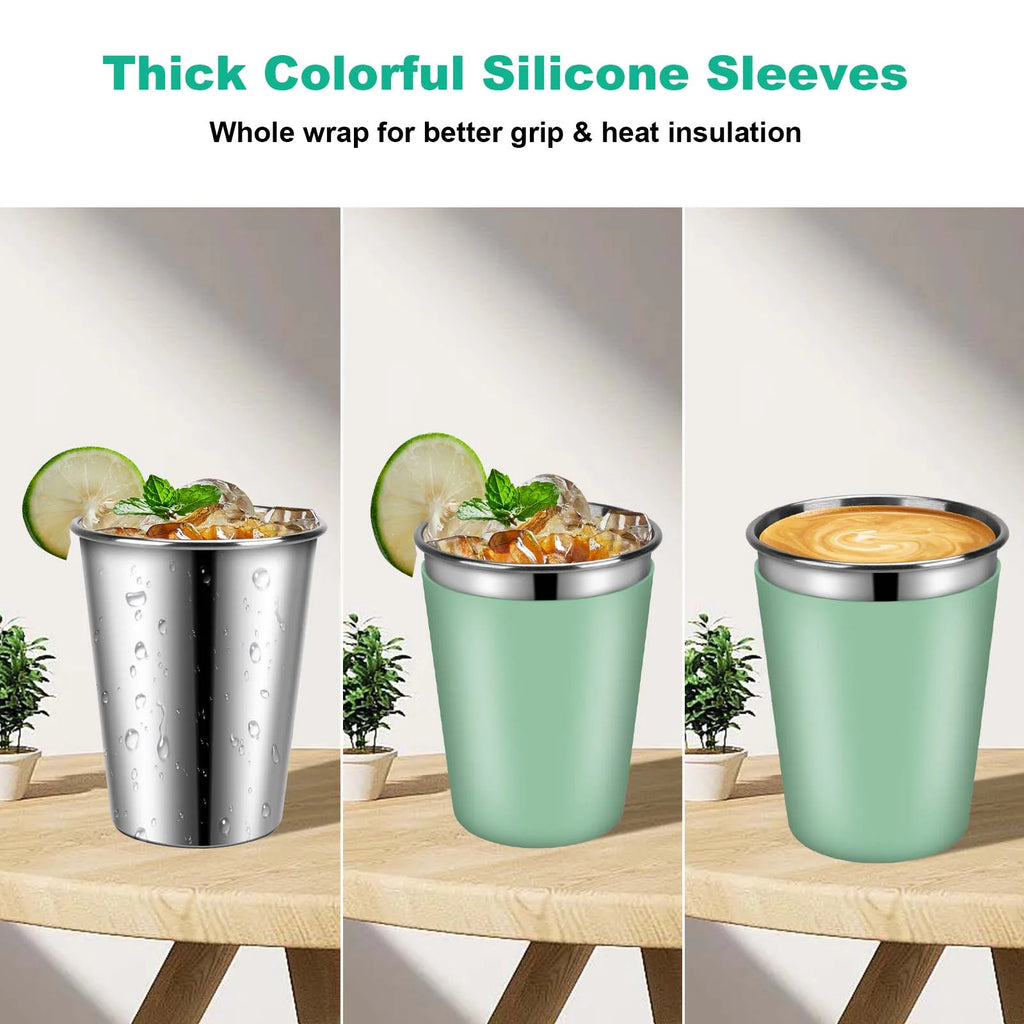 12oz 6Pcs Toddler Cups with Straws, Lids and Silicone Sleeves D8300