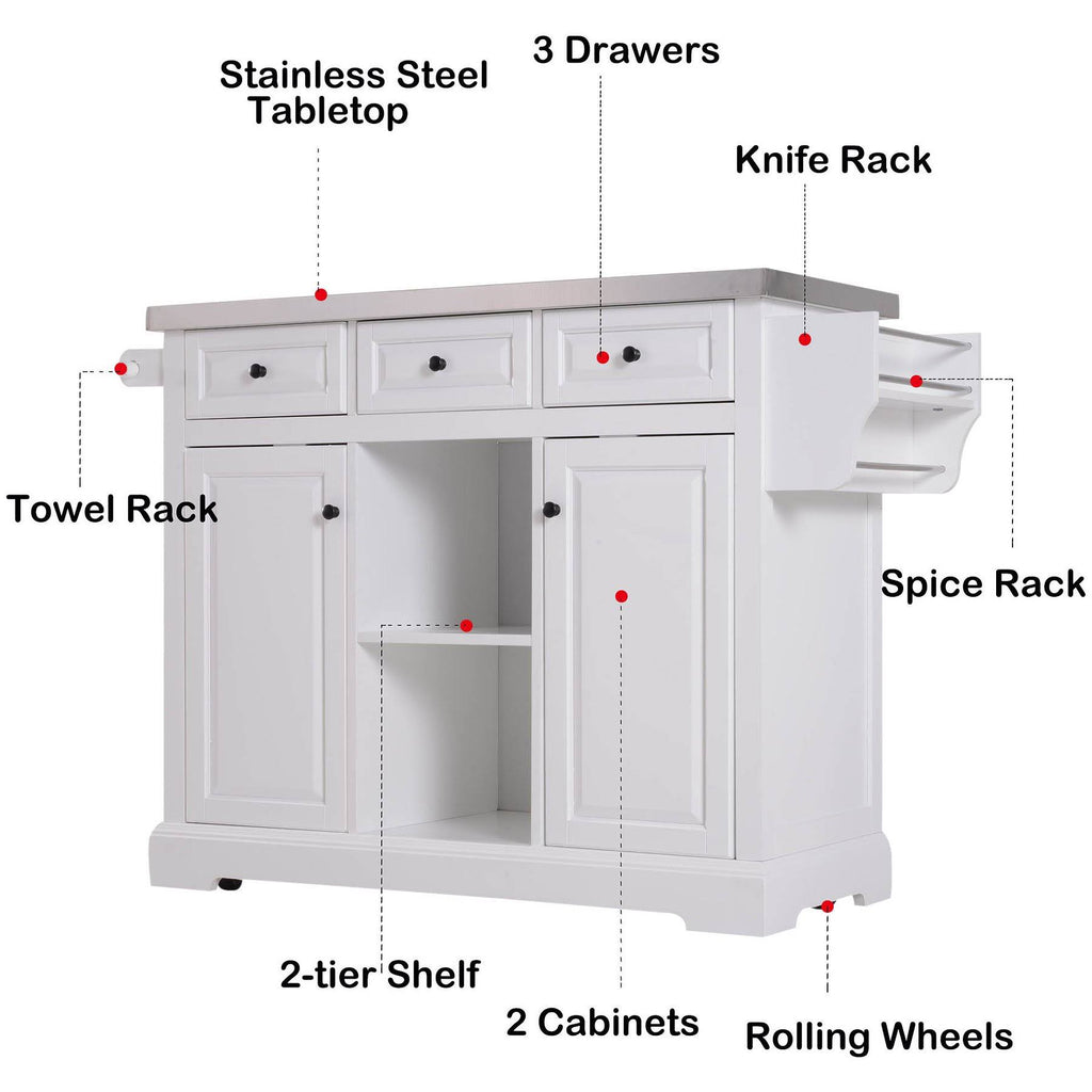 White Rolling Kitchen Island Cart with Wheels V876497