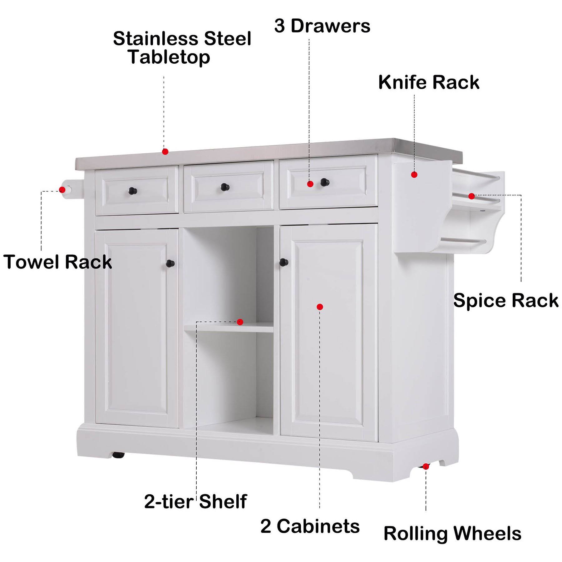 White Rolling Kitchen Island Cart with Wheels V876497
