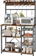 Large Bakers Rack with Power Outlets, 15 Hooks, 3 Wire Basket, Microwave Stand Kitchen Storage Shelf, 38.8 x 16.3 x 62.2 Inches, Rustic Brown B5355