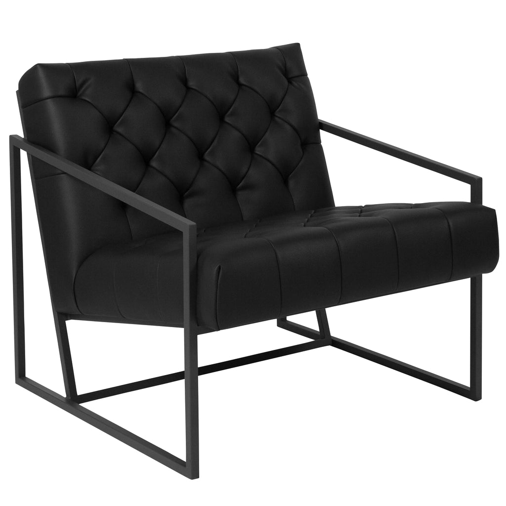 Black Faux Leather Lounge Chair with Dark Gray Metal Frame E59354