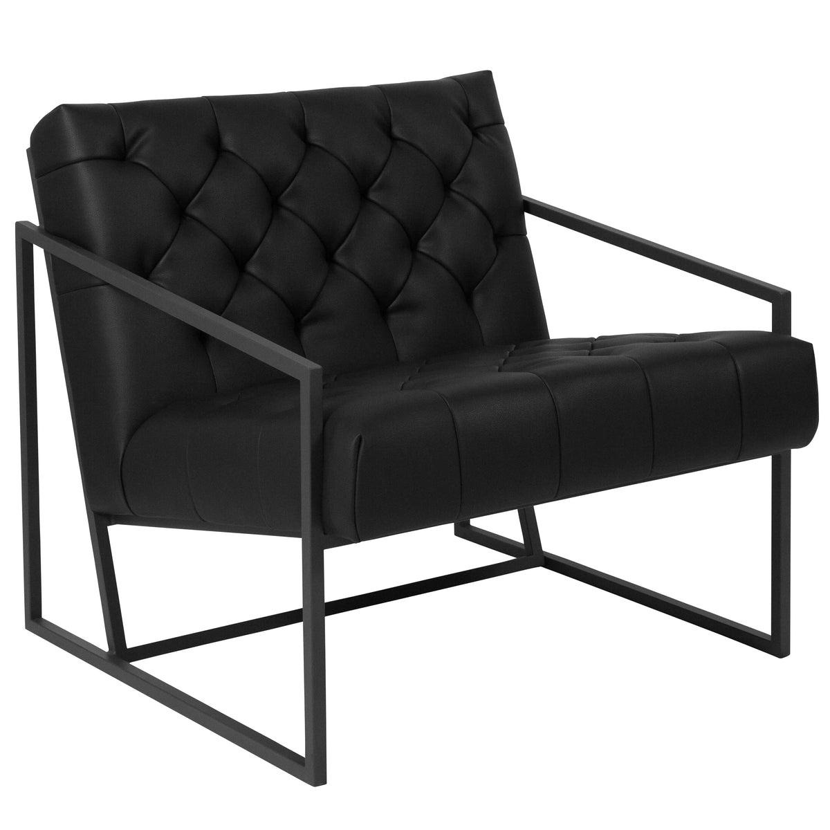 Black Faux Leather Lounge Chair with Dark Gray Metal Frame E59354