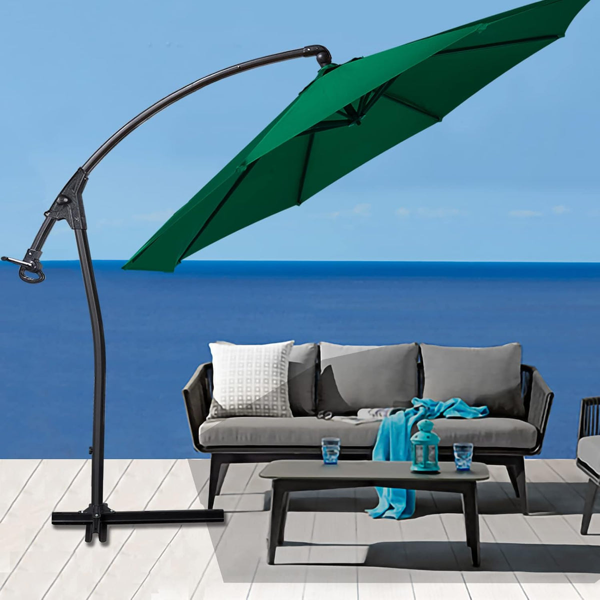 10FT Cantilever Patio Umbrella, Waterproof Oxford Aluminum Offset Patio Umbrella E8263