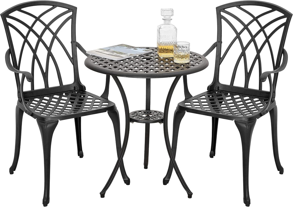 3 Piece Cast Aluminum Black Patio Bistro Table Set E2880