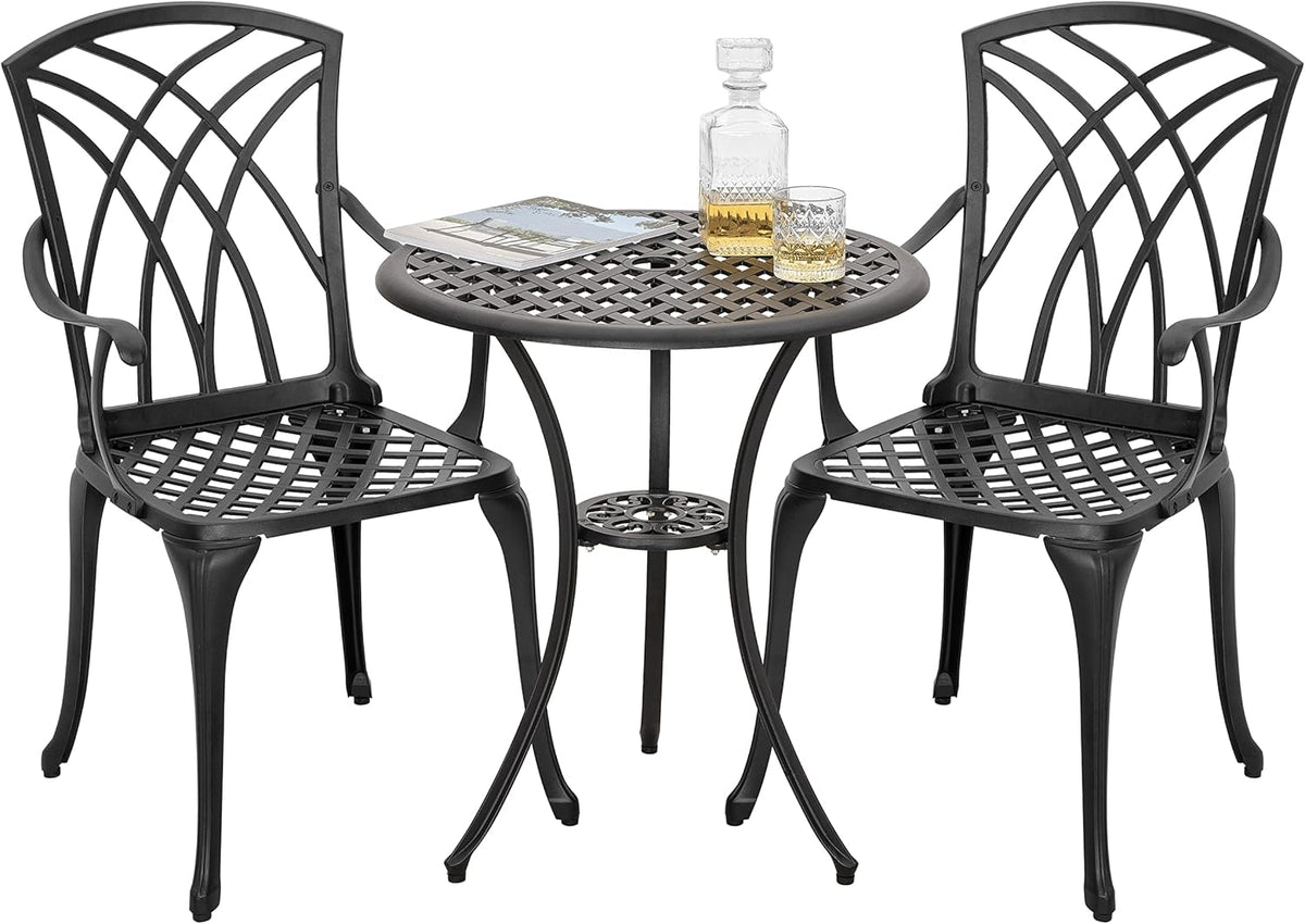 3 Piece Cast Aluminum Black Patio Bistro Table Set E2880