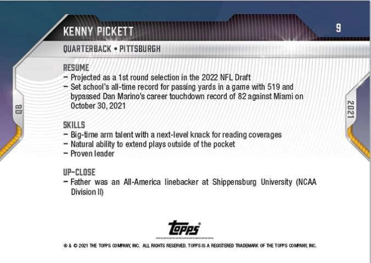 2021 Bowman NEXT Kenny Pickett Trading Card S1047