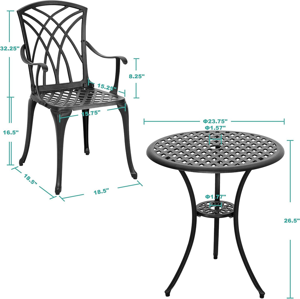 3 Piece Cast Aluminum Black Patio Bistro Table Set E2880